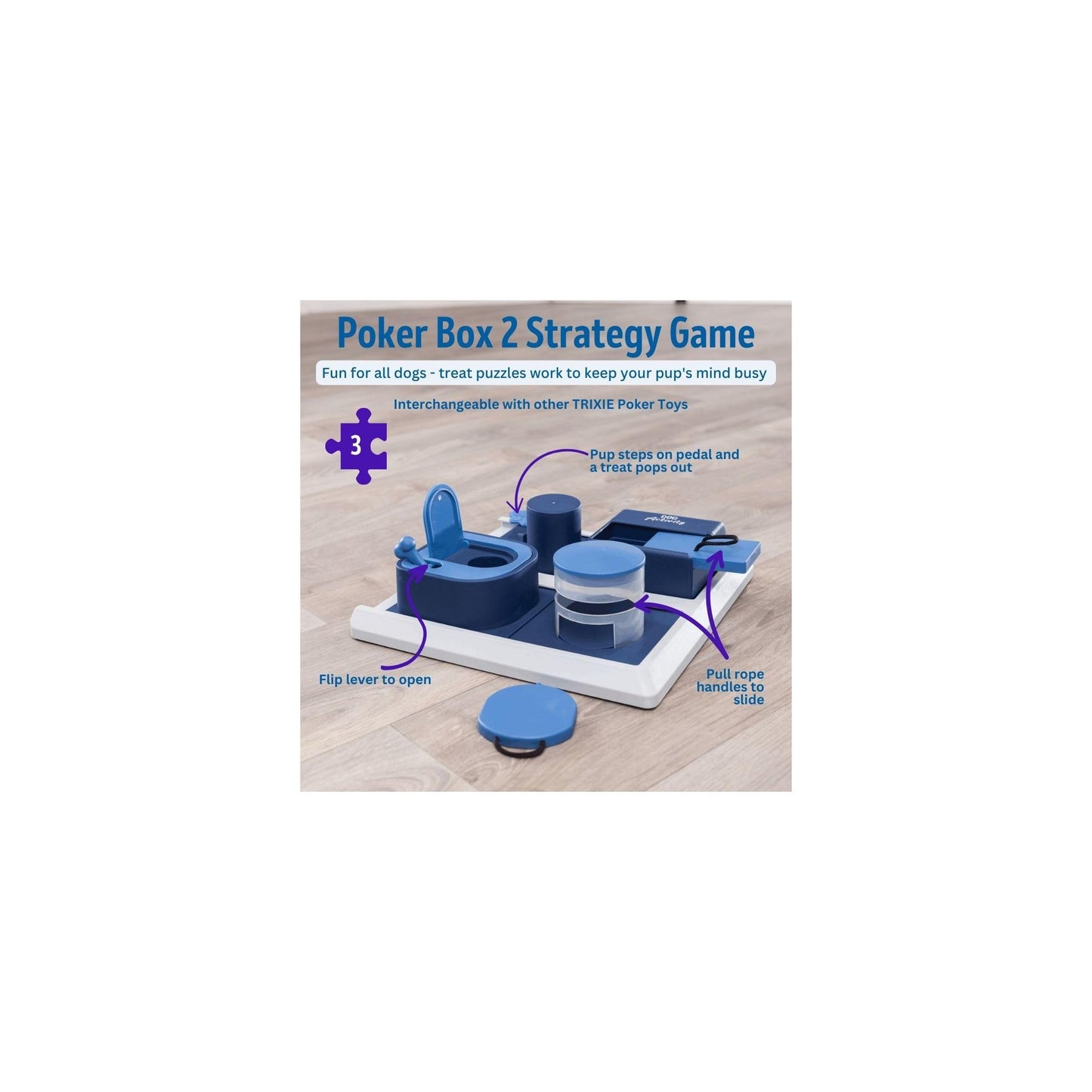 TRIXIE Poker Box 2 Dog Enrichment Toy, Advanced Level 3 Dog Puzzle, Interactive Treat Game