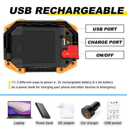 Edasion 30W LED Work Light Rechargeable COB Floodlight Super Bright 2000LM Portable Light Outdoor USB Battery Security Light Waterproof for Camping Fishing Hiking Car Garage, 2 Packs