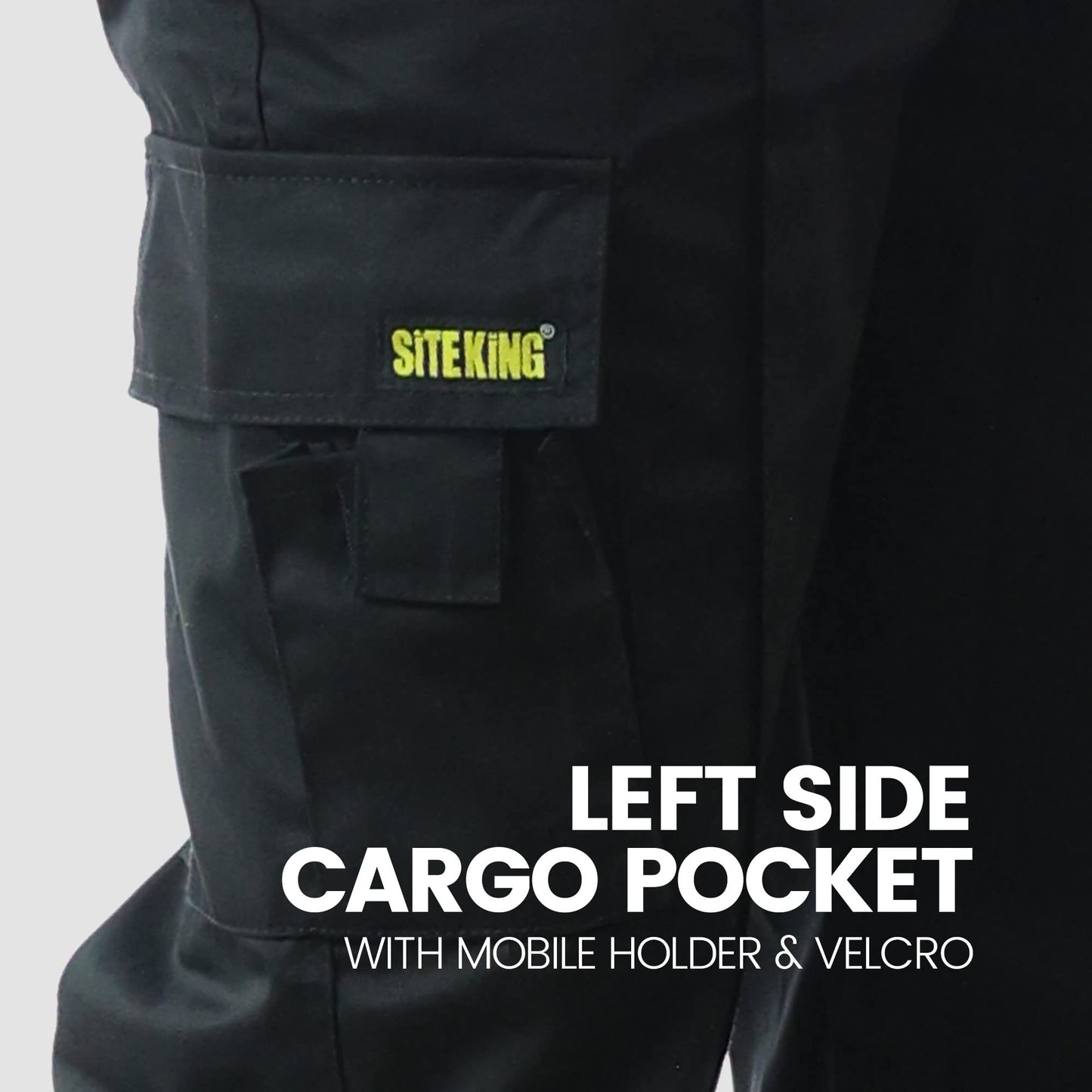 SITE KING Mens Cargo Work Trousers Black or Navy Sizes 28 to 52 (32 Waist / 31)