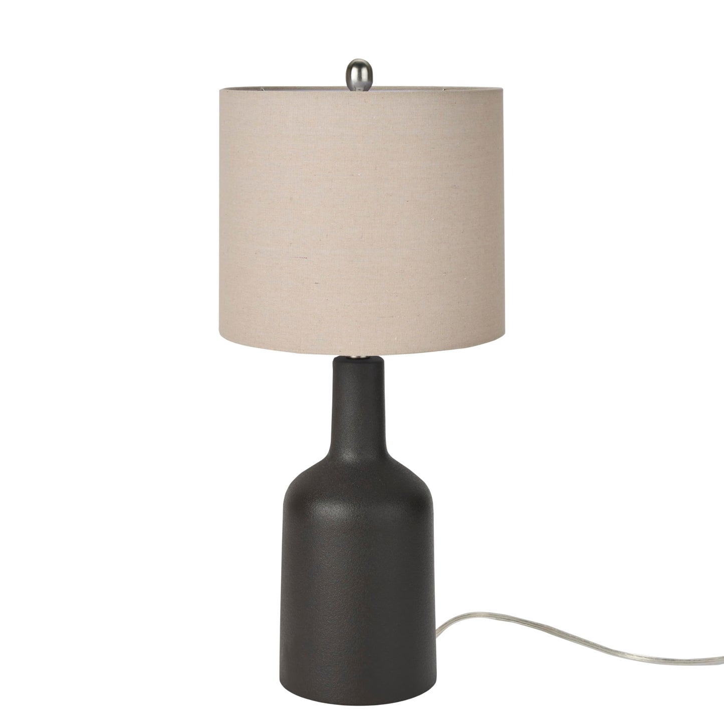 Nourison Home 22" Black Ceramic Table Lamp with Oatmeal Linen Shade for Modern Farmhouse, Bedside Lamp, Living Room Lamp, Small Accent Lamp for Dining Room
