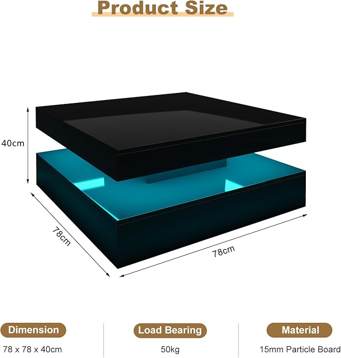 HedoAjim Black LED Coffee Table
