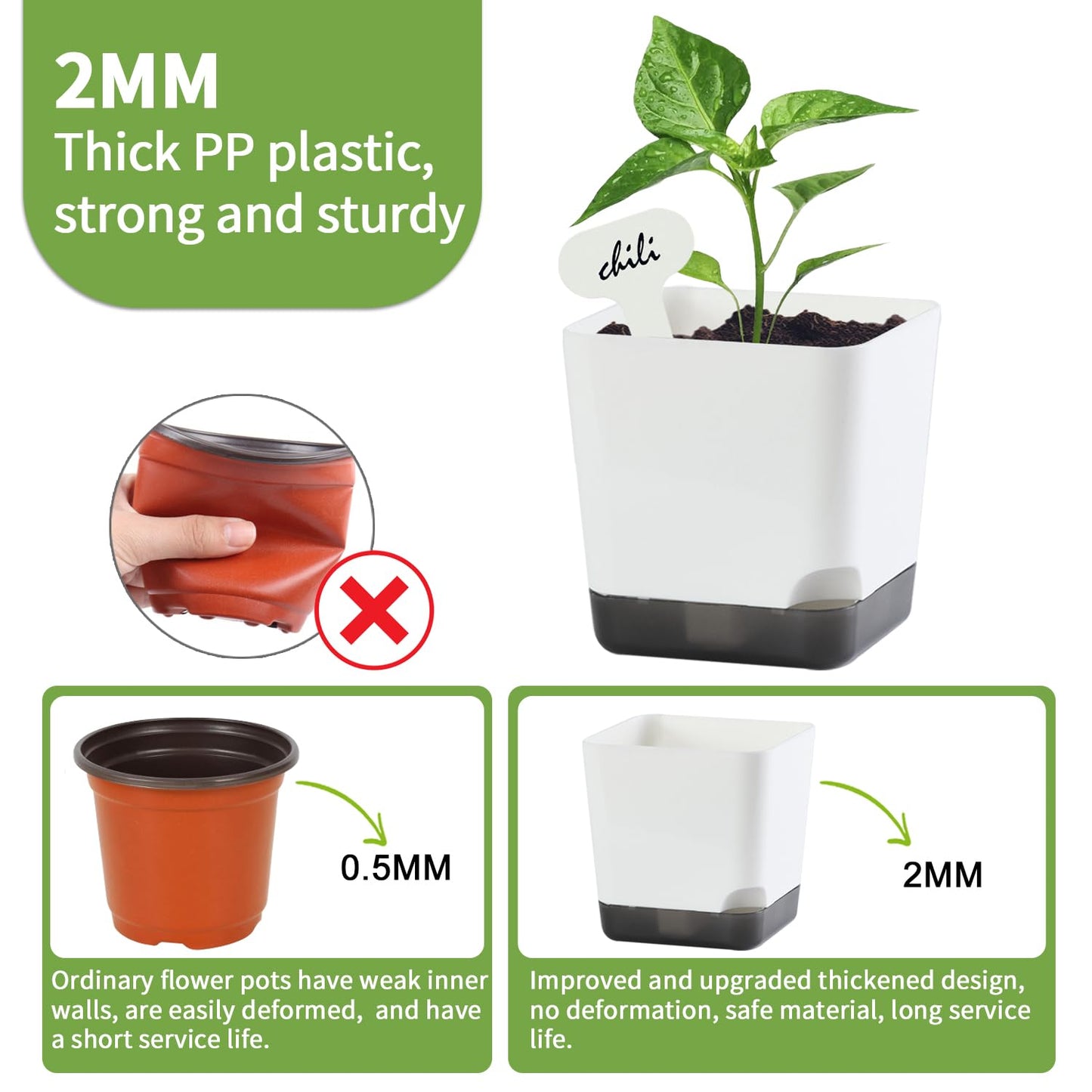 Oliz 3 inch Small Nursery Pots, Seedling Pots, 20 Pack Plastic Plant Pots for Indoor Outdoor Plants, Decorative White Succulent Flower Pots with Drainage Holes and Saucers
