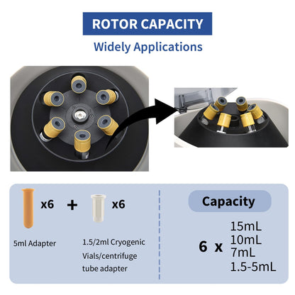 ONiLAB Lab PRP Benchtop Centrifuge 6x15mL/10mL/7mL/1.5-5ml, 300-5000rpm(Max. 2600xg RCF),LCD Digital Desktop Lab Centrifuge Timer 30sec-99min, Two Quick Start Programs