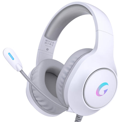 syndesmos CM7002 Gaming Headset for PS5, PS4, PC, Mac, Switch, Xbox Series, Surround Sound RGB Gaming Headphones with Noise Canceling Microphone, 50MM Dynamic Drivers, 3.5MM Audio Jack, Light White