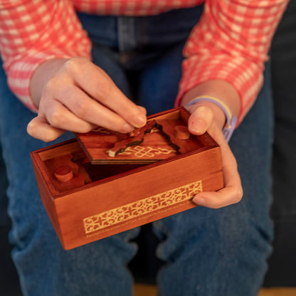 Bits and Pieces Secret Money Puzzle Box - Camouflage Your Cash Money Holder - Wooden Brain Teaser - Wooden Secret Hidden Compartment (Greek Puzzle Box)
