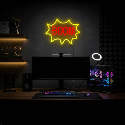 DAKALADONKI Boom Neon Sign – USB Powered Neon Light for Game Room, Music Studio, Home Bar, Gym Wall Decor, 11.4 x 9.0 Inch