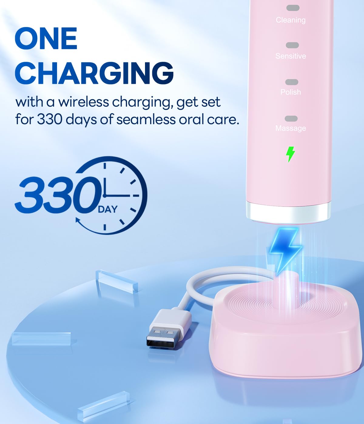 Bymore Electric Toothbrush for Adults,Travel Sonic Toothbrush with 8 Replacement Heads, Ultra Clean Rechargeable Toothbrush Portable One Charge for 330days 5 Modes 2mins Timer-Black