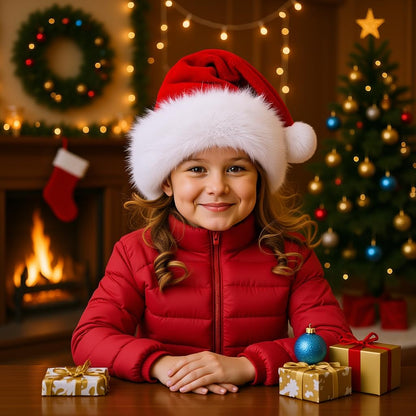 Haomaomao Santa Hat for Kids Christmas Hats Red Double Thicken Velvet Warm Comfort Holiday Unisex Xmas Hat for New Year Festive Festival Party