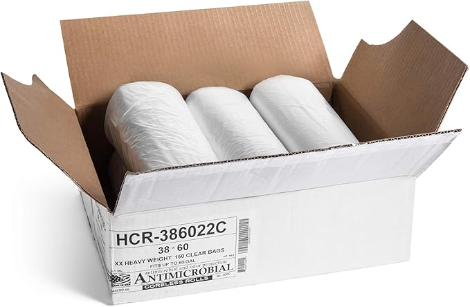 Aluf Plastics High Density Trash Bags, 60 Gallon, 22 Micron,
