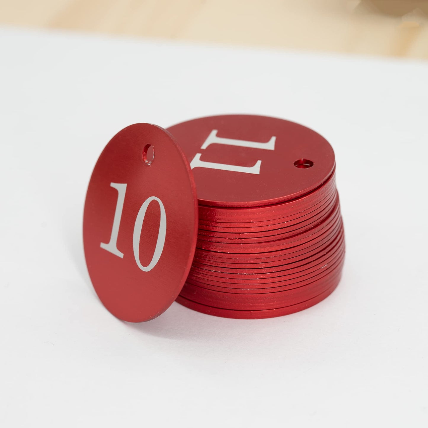 StayMax Round Aluminum Engraved Number Tags Key Tags ID Tags (1-10, Red)