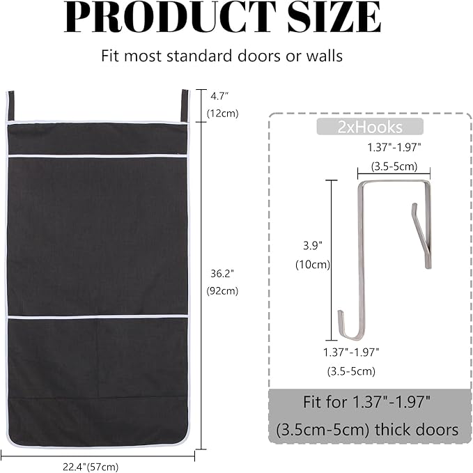 Black Hanging Laundry Hamper Bag, XL Door Hanging Hamper