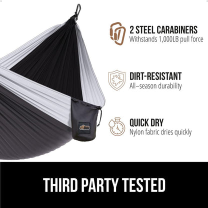 GORILLA GRIP Durable Portable Camping Hammock, Holds 500lbs with Heavy Duty Tree Straps, Comfortable Travel Swing, Camp Hammocks, Easy to Use and Install, Outdoor Essentials, Blue, 10x6.5 FT
