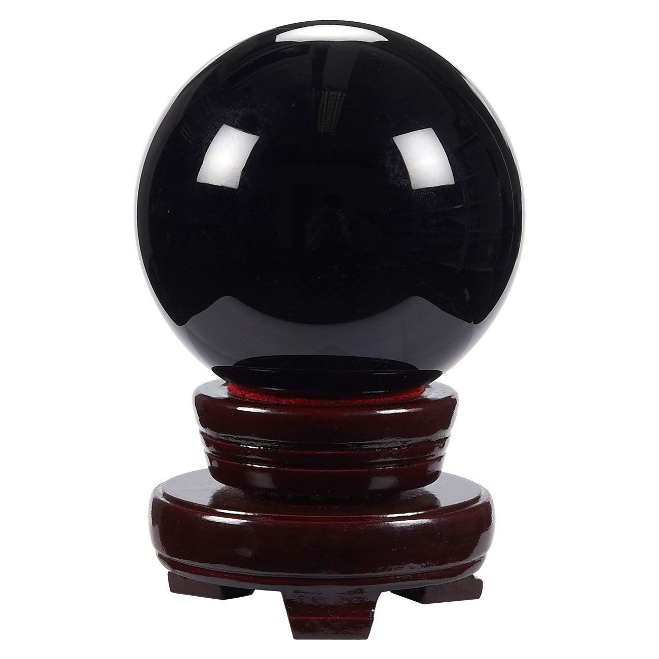 Juvale Obsidian Crystal Ball - 3.1-Inch Black Crystal Sphere with Wooden Stand - Polished Obsidian Stone Ball Decor & Scrying Orb for Meditation & Feng Shui Home Decor