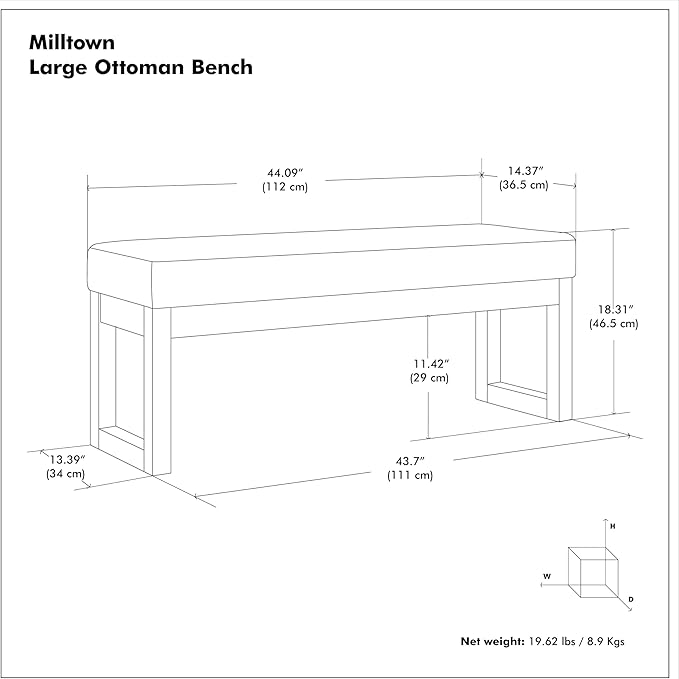 SIMPLIHOME Milltown Large Ottoman Bench
