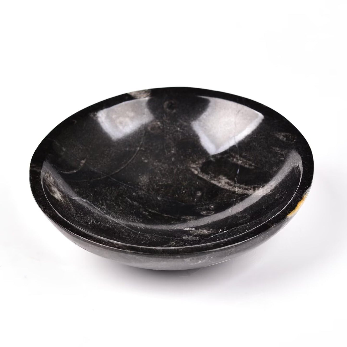 AMOYSTONE Natural Orthoceras Fossil Stone Bowl Round Shaped 4" Rock Bowl