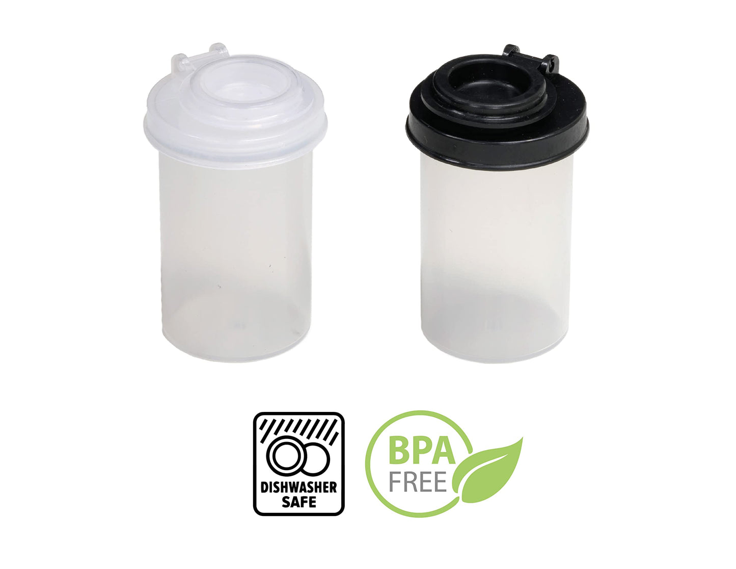 BRAZZA Salt and Pepper Shakers Moisture Proof Set, Perfect to go Camping Picnic Outdoors Kitchen Lunch Boxes Travel Spice Set Clear with Black Lids Plastic Airtight Jar Dispenser 5 small