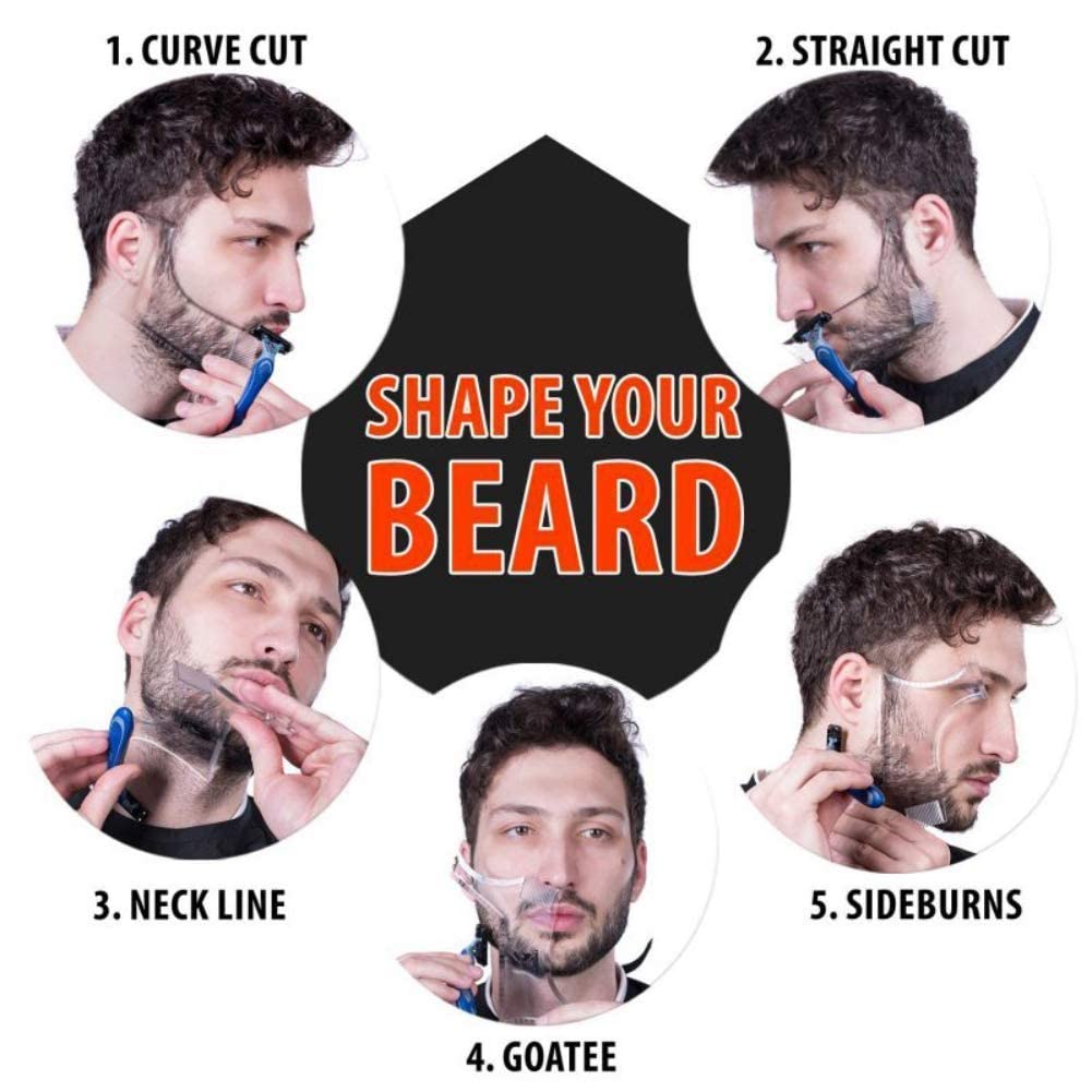 Beard Shaping & Styling Tool With Comb for Perfect line up & Edging For Men's Jaw Cheek/Neck Line, Symmetric/Curve/Step Cut Works with Any Beard Razor Electric Trimmers or Clippers (Clear-1pcs)