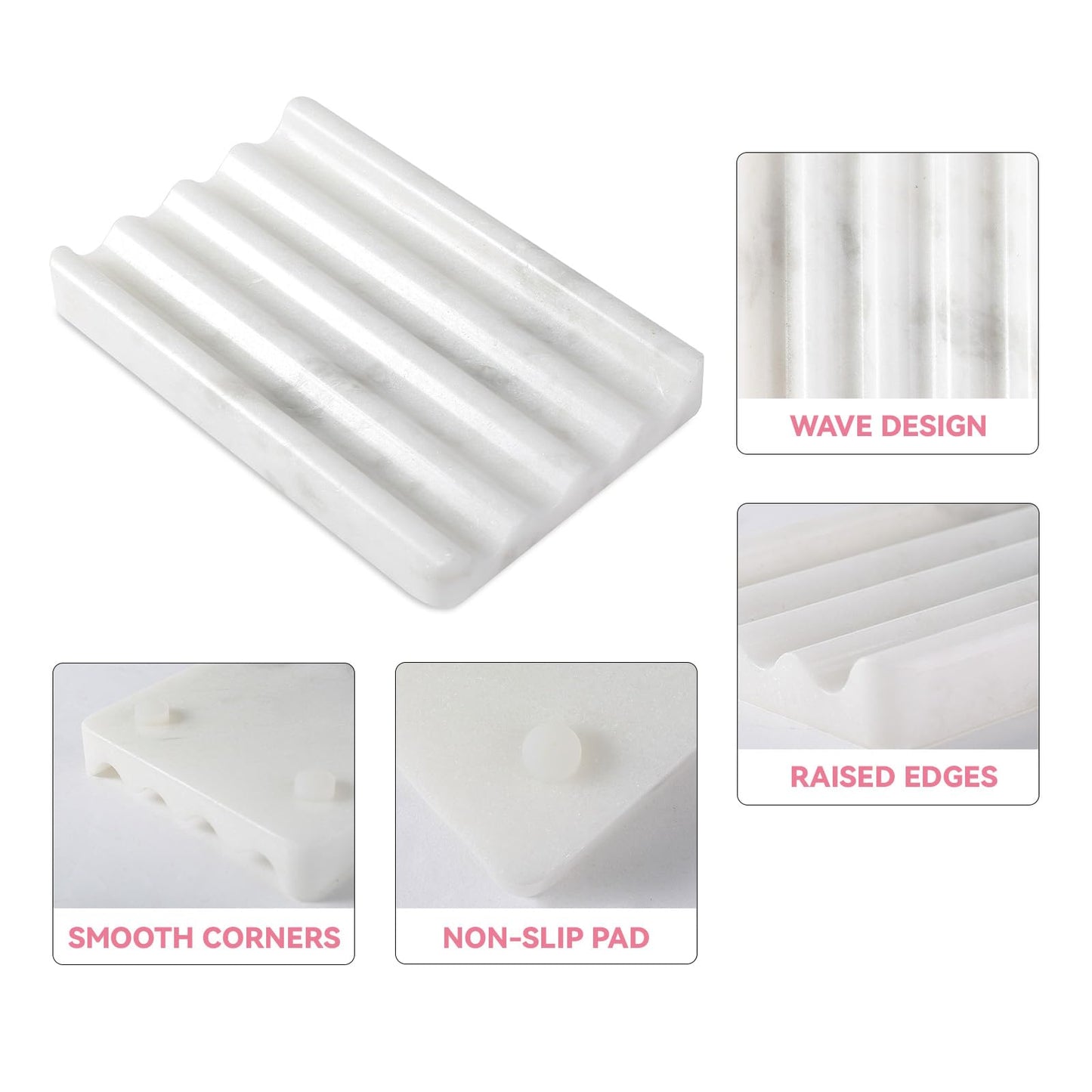 2 Pcs Marble Soap Holder, Soap Dish for Shower, Bathroom, Kitchen, Multi-Function Bar Soaps Holder, Soaps Saver with Water Ripple Design, Soap Tray(Namib Fantasy)