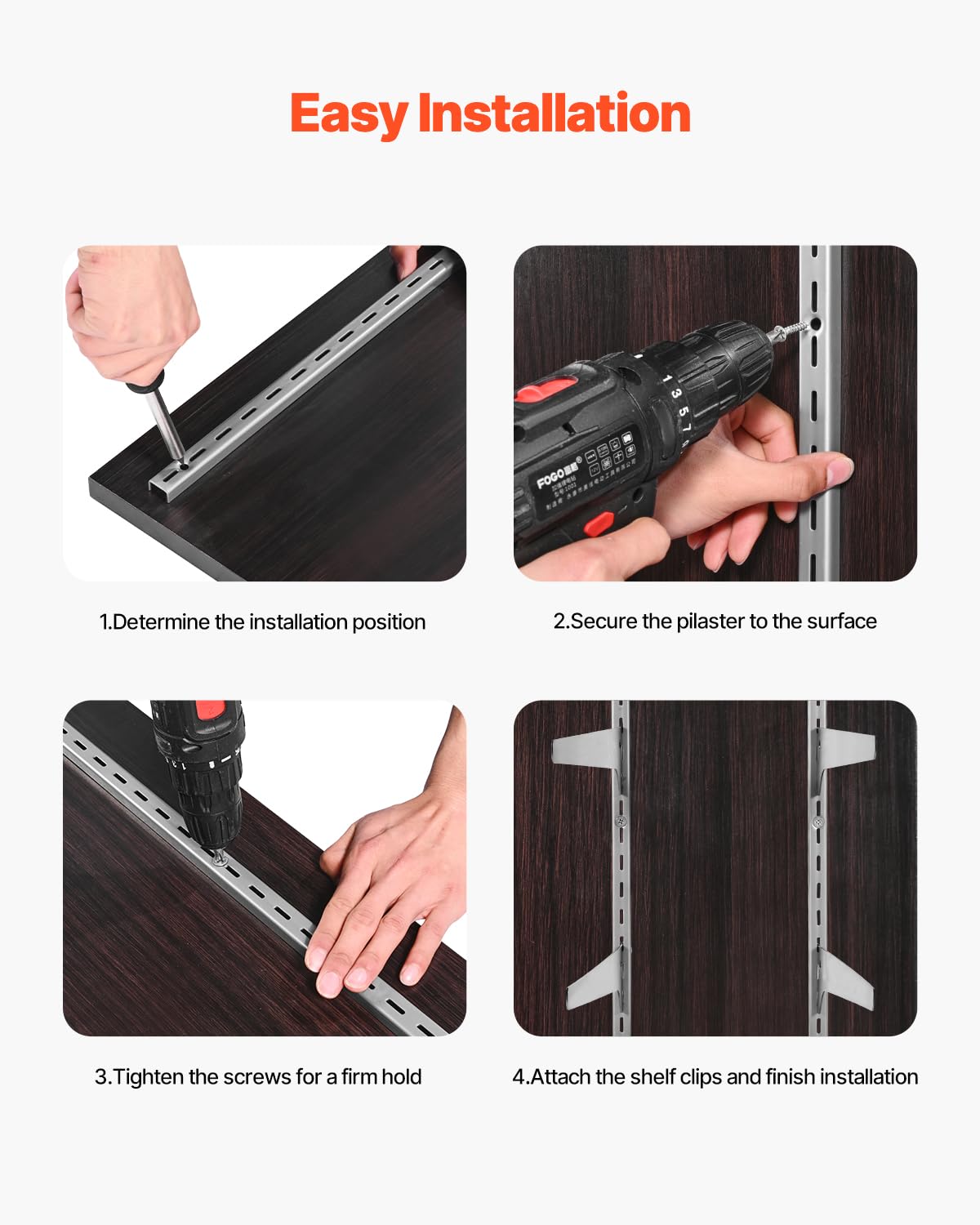 VEVOR Shelf Pilaster, 39-inch 10 Pack, Upright Wall Shelving System, Heavy Duty Support System Single Slot Shelf Rails, 40 Screws Included, Suitable for Cabinet Closet Organization Storage, Silver