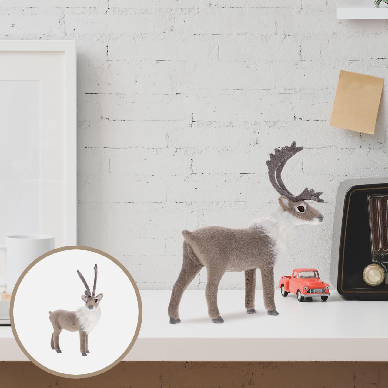 Luxshiny Realistic Reindeer Figurines Standing Deer Statue Mini Christmas Elk Sculpture Holiday Desktop Ornaments for Xmas Party Decoration
