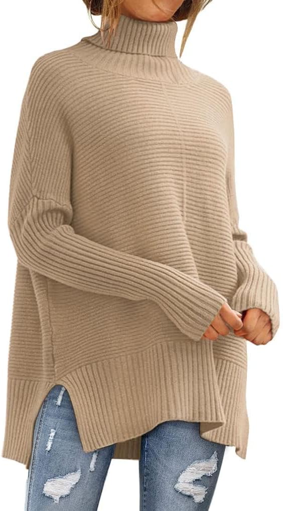 LILLUSORY Women's Oversized Turtleneck Sweaters Fall Batwing Sleeve Ribbed Tunic Sweater