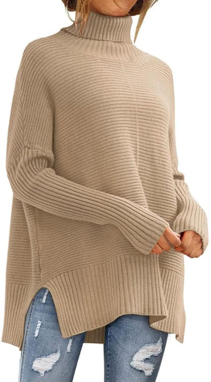 LILLUSORY Women's Oversized Turtleneck Sweaters Fall Batwing Sleeve Ribbed Tunic Sweater