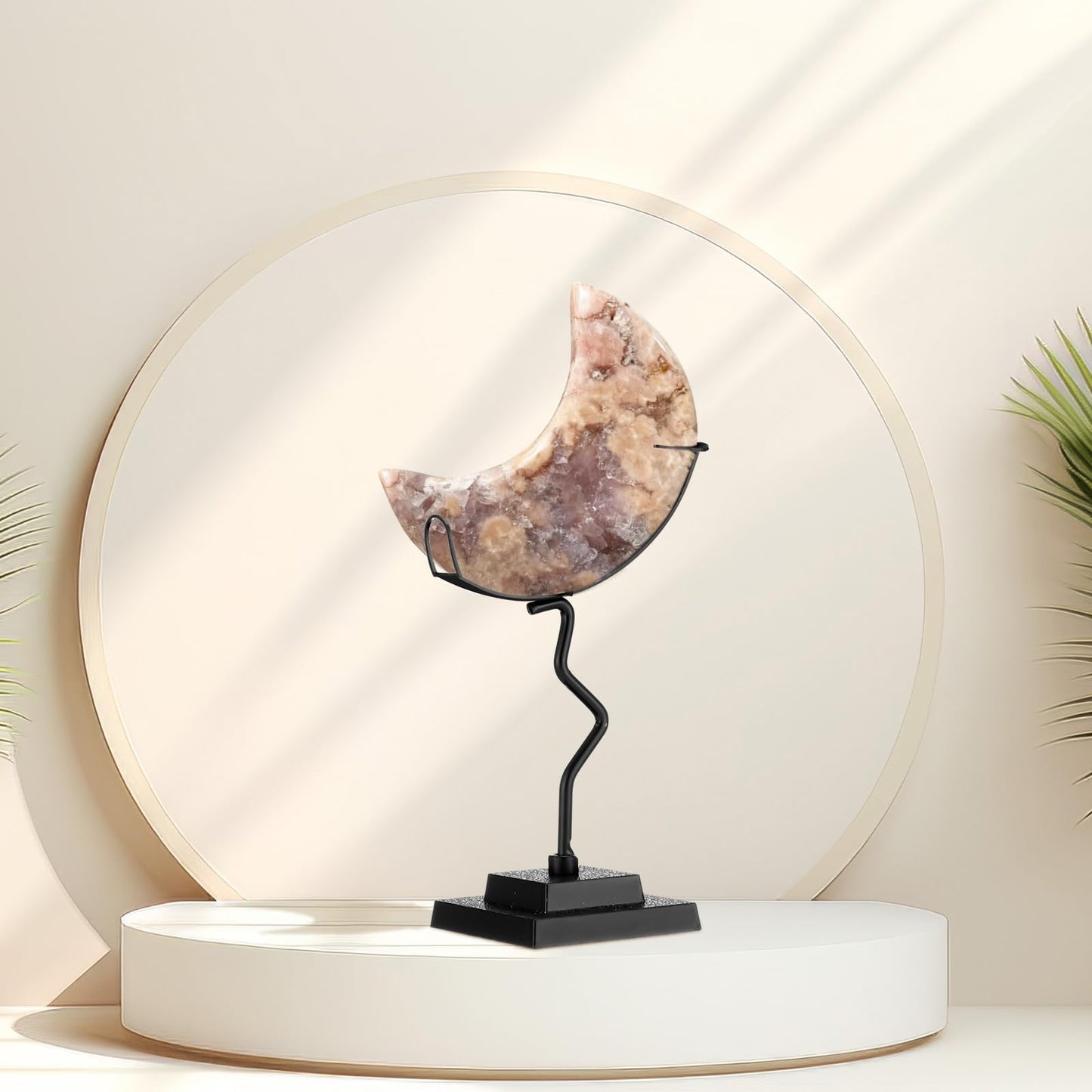 BrightRow 2 Pcs Moon Crystal Holder Rock Display Stand Crystal Display Gemstones Holder Metal Rock Stand with Base for Gemstones Mini Balls Geodes Mineral Agate Home Decor (5 x 2 Inch,Black)