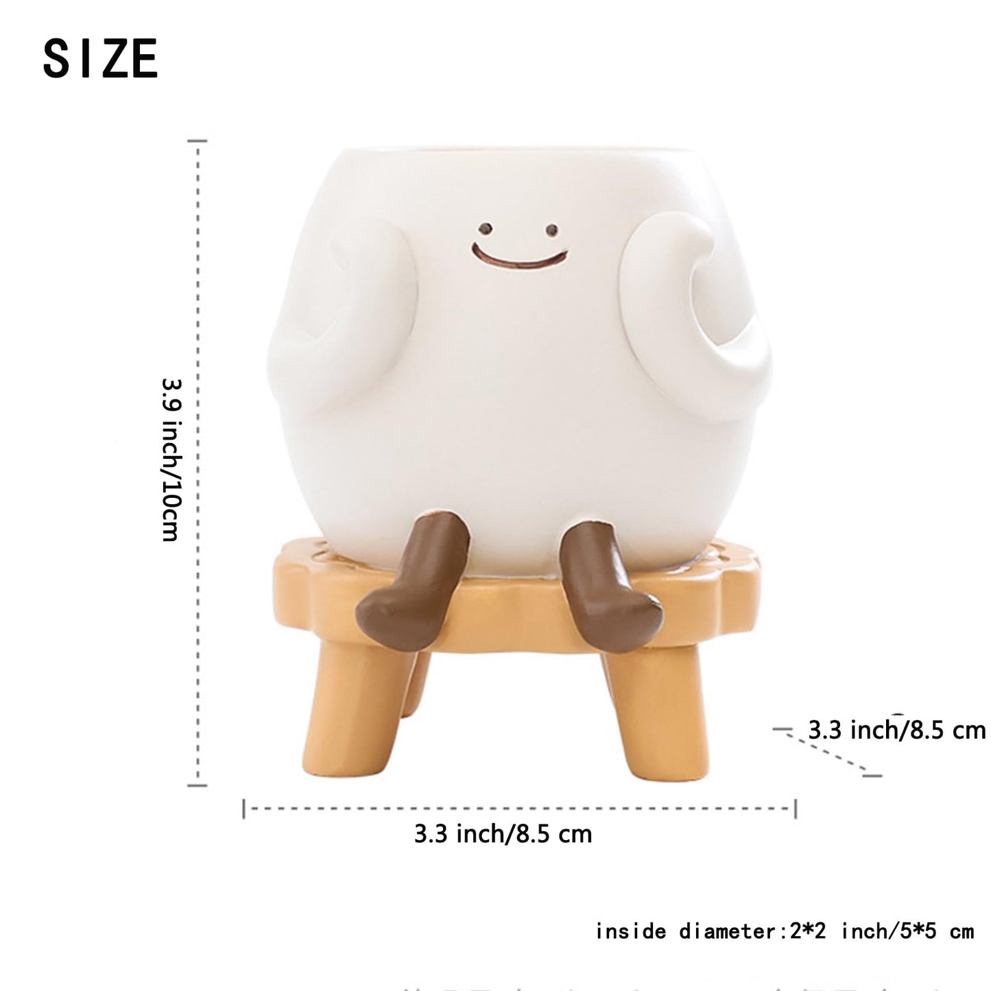 EOBTAIN Cute Smily Face Planter Pot Head Unique Sit Bench Succulent Pots Flower Cactus Pots with Drainage Holes Resin Planters Decorative Pots for Plants Indoor Garden,Gifts for Plant Lovers