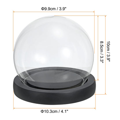 PATIKIL 4.1" Clear Cloche Glass Dome, Glass Bell Jar Globe Display Case Tabletop Centerpiece with Black Wooden Base for Succulents Christmas Decor