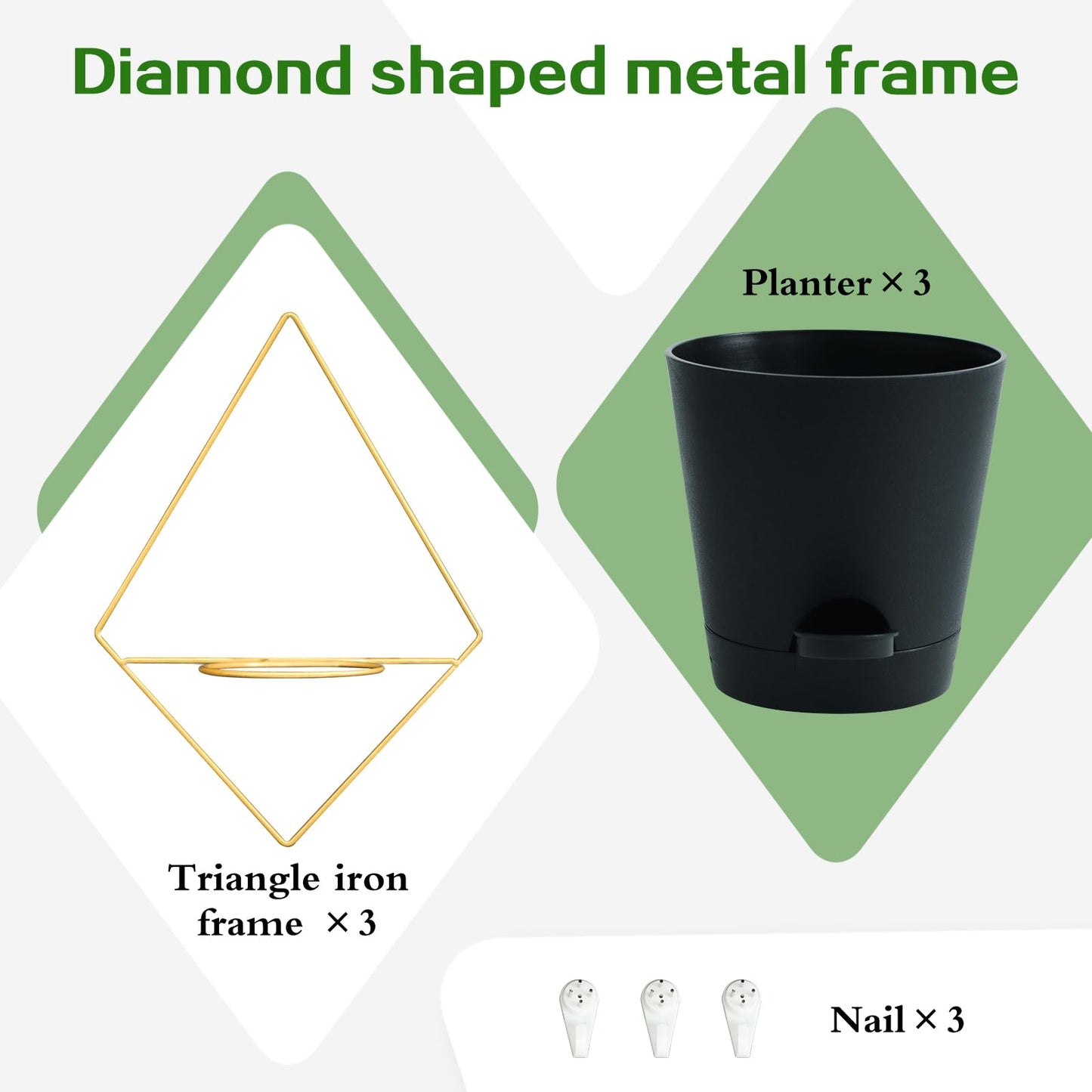 Koalaime 3 Sets Wall Planters for Indoor Plants Geometric Hanging Planters for Indoor Plants - Self-Watering Flower Pots with Black Metal Holder, Mounted Succulent Planter, 5" Black Plant Pot