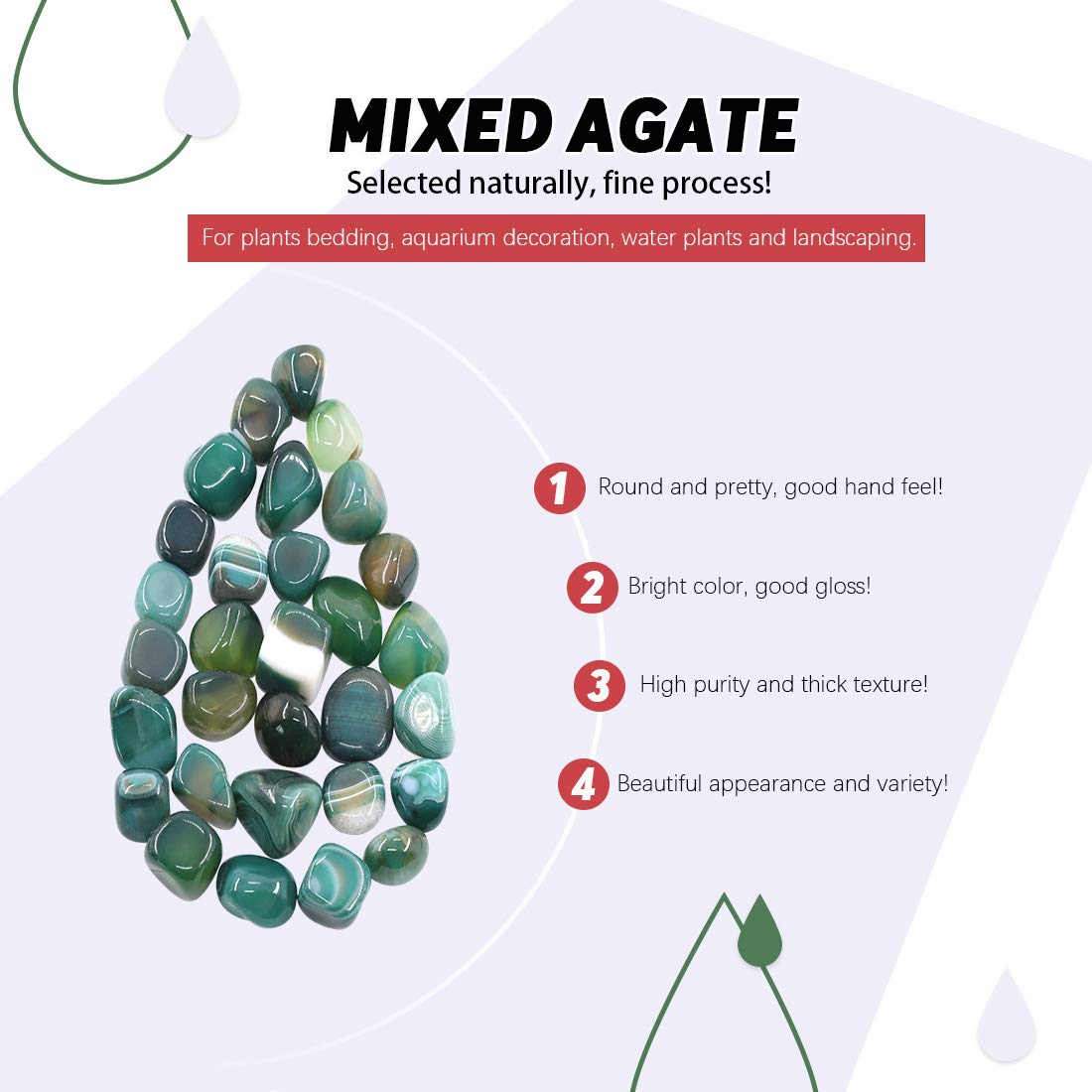 Hilitchi Green Agate Stone Tumbled Stones for Plants Cacti & Succulents Bedding, Vase Filler, Landscape Bottom Decoration (About 1lb(455g)/Bag)
