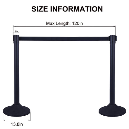 OangeStar 6 Packs Crowd Control Stanchion, Crowd Control Barrier Set w/10ft Black Retractable Belt Rubber Base
