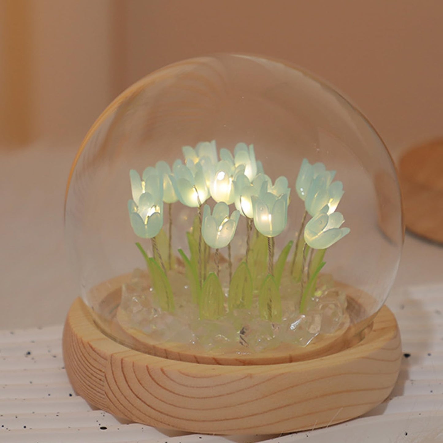 Richaa 20 Flower Blue Tulips Night Light with Wooden, Tulips Night Lamp for Christmas Birthday Mother's Day Thanksgiving, Gift for Women Girlfriend Grandma Battery Powered (not Included)