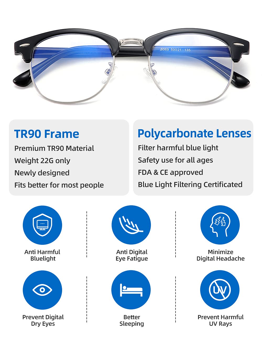 SOAR&EAGLE 3 Pack Blue Light Blocking Glasses,Computer Gaming Glasses,Retro Semi Rimless UV400 Clear Lens Computer Eyewear