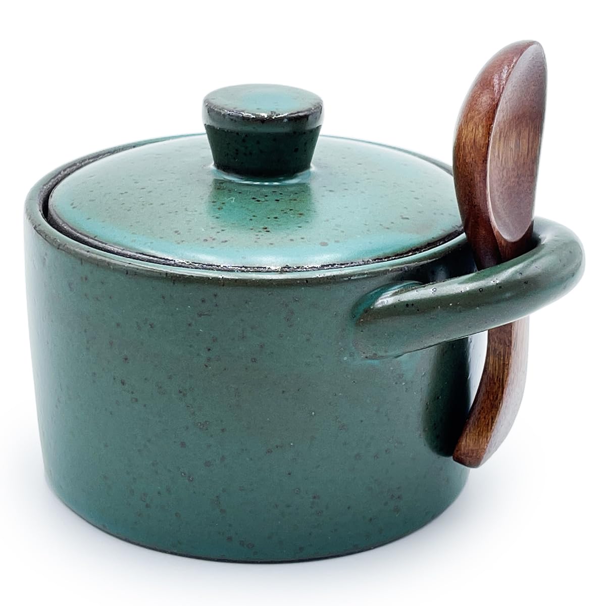 EWEIGEER Ceramic Salt Cellar With Lid & Spoon,8oz Salt Container For Countertop,Sugar Bowl,Spice Jar(Green)