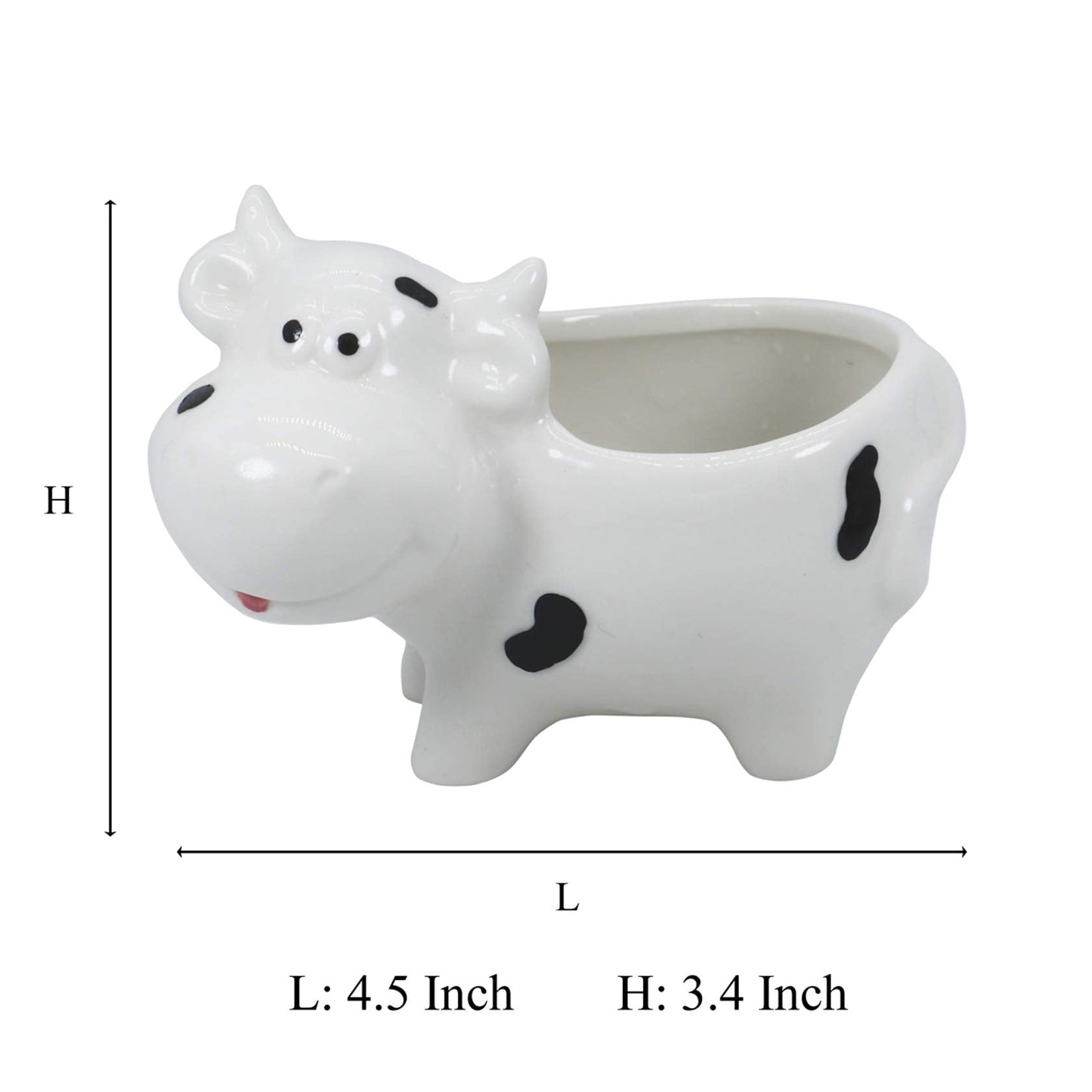 Gemseek Cute Cow Succulent Planter Pot with Drainage Tray, Small White Ceramic Cactus Flower Container, Animal Shaped Indoor Air Plants Holder