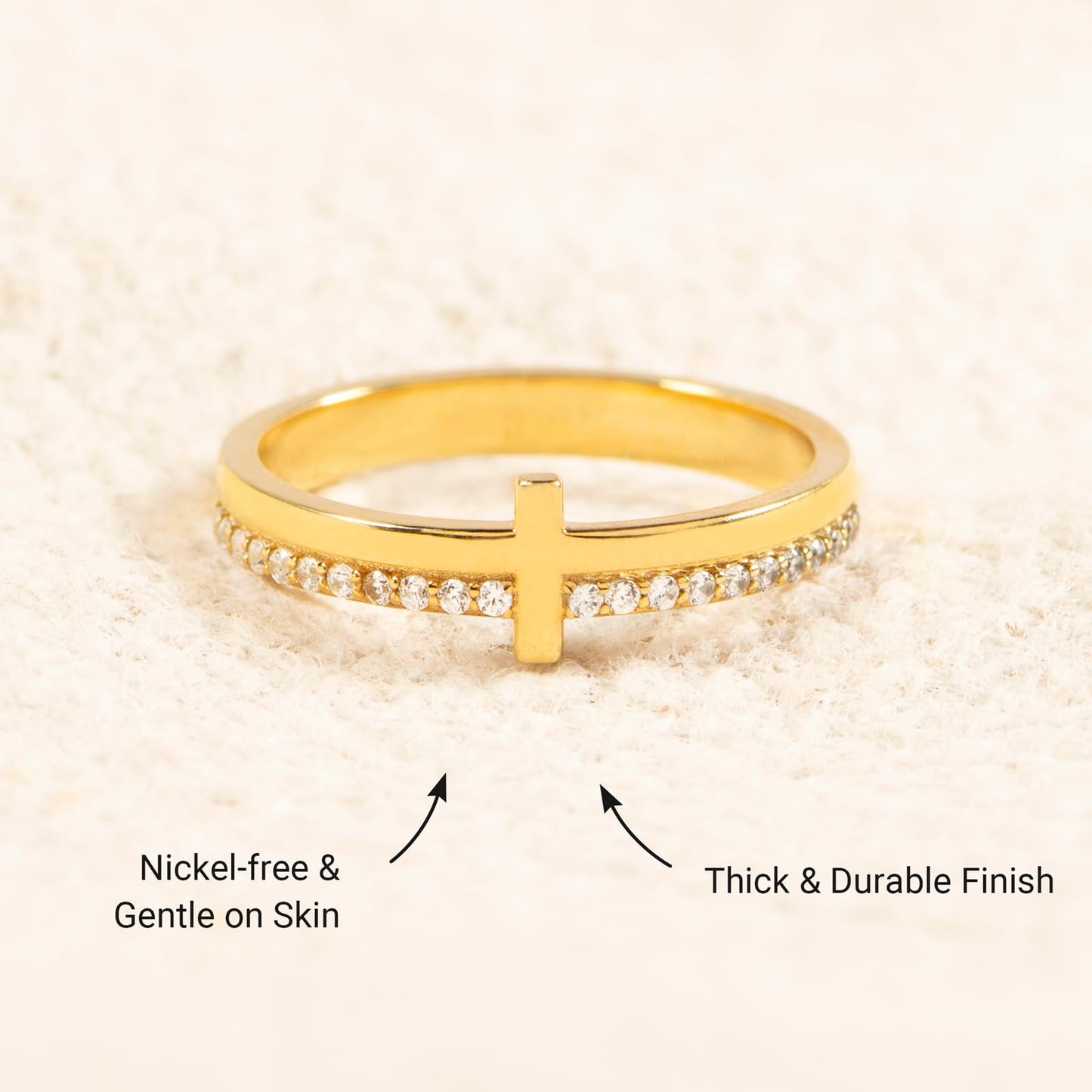 STORYJEWELLERY Gold Plated Rings for Women, Cross Rings for Women, Purity Ring, Christian Ring, Christian Jewelry, Confirmation Gifts, Baptism Gifts, Size 5
