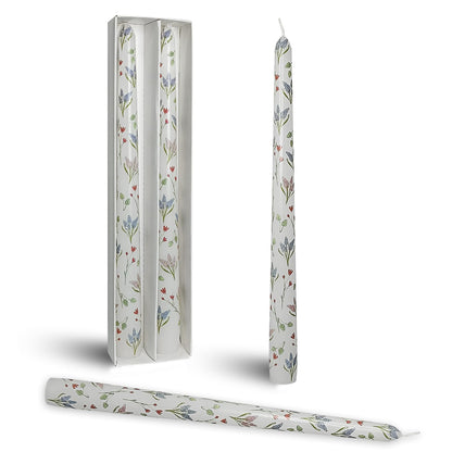 Spring Floral Candle Sticks 10 Inch Long Taper Candle Hyacinth Printed Tapered Candlesticks for Home Wedding Holiday Party Decor Set of 2