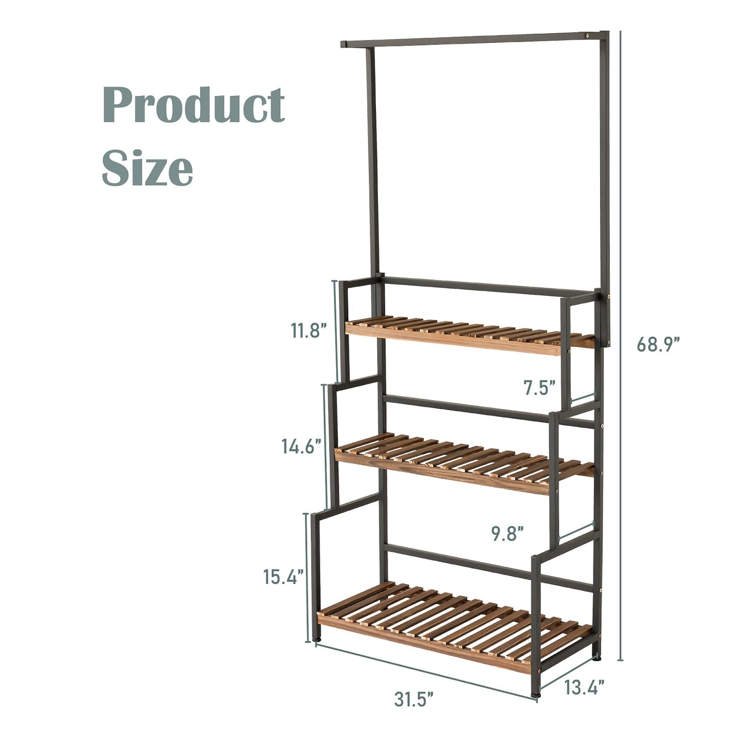 ULIKE Plant Stand Outdoor Indoor Hanging Plant Shelf for Multiple Plants 3 Tier Tall Plant Stand Wood Rack with Metal Frame for Patio Garden Balcony