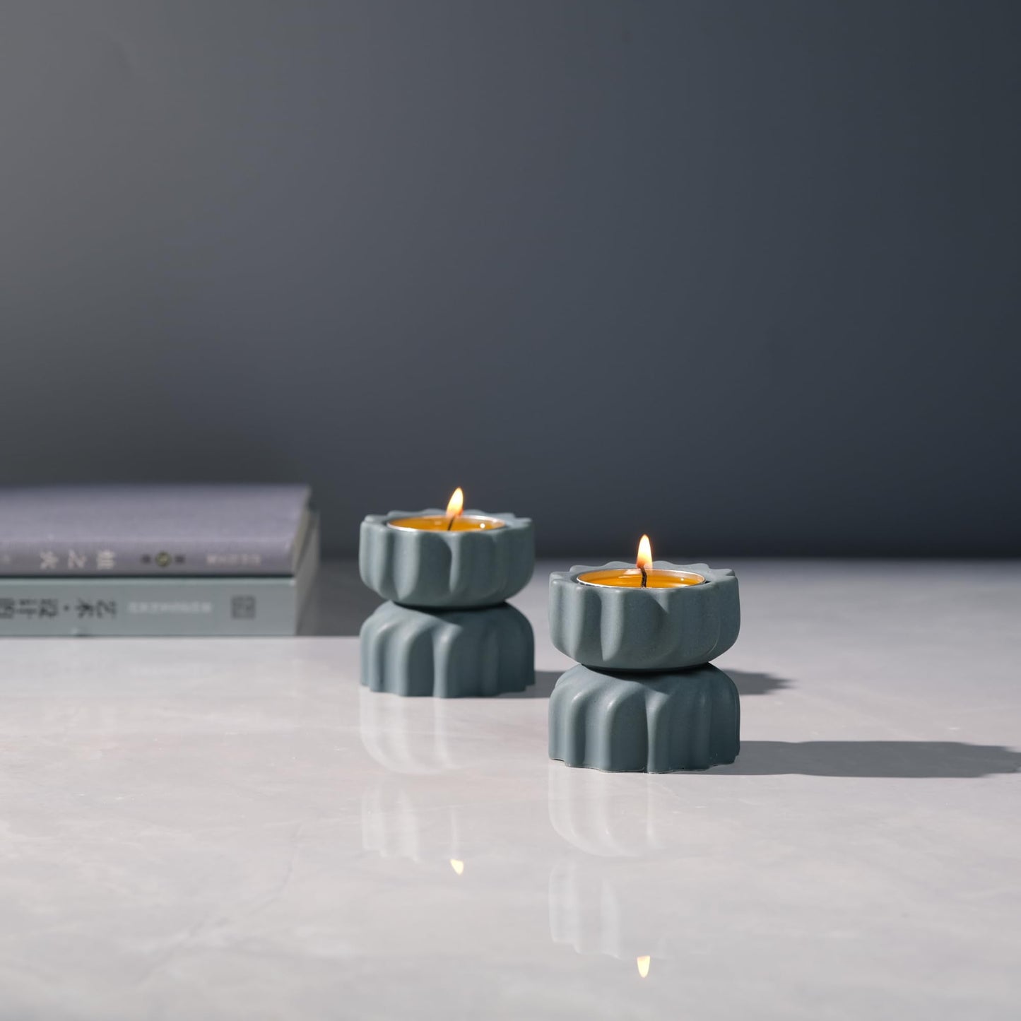 ICNBUYS Spiral Grain Tealight Candle Holder Set of 2; Cement Tea Light Votive Candle Holder with a Twist; Decorative Small Cement Tea Light for Coffee or Dining Table Decor; 2 x 2.1 Inches