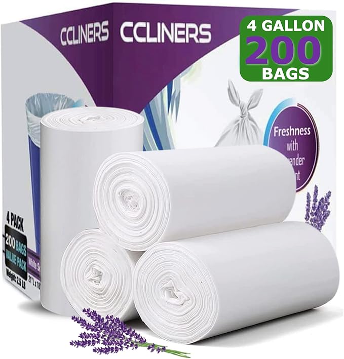 4 gallon Small Trash Bags Lavender Scented CCLINERS White Bathroom Garbage Bags