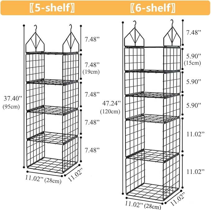Hanging Closet Organizer, Carbon Steel 6-Shelf Closet Hanging Storage,