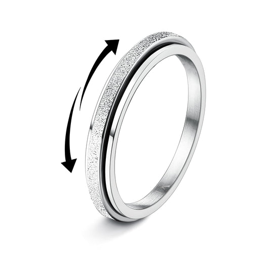 Diamday Fidget Rings for Women Men - 2mm Silver Spinner Stainless Steel Ring for Anxiety Stress Relief Glitter Sandblast Spinning Figit Anxiety Jewelry for Wedding Promise Size 8