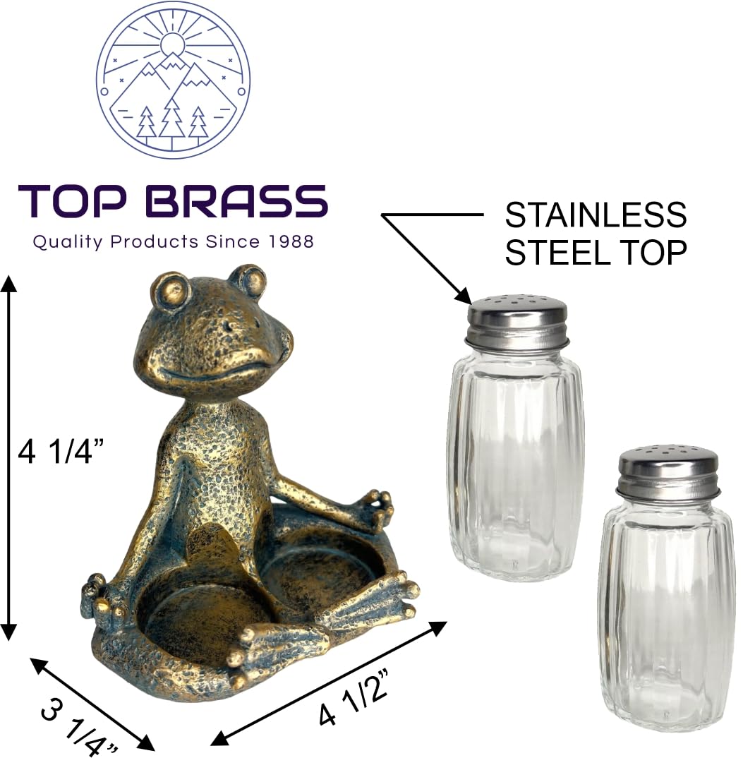 Yoga Frog Salt and Pepper Set with Glass Shakers – Whimsical Meditating Zen Master Lotus Pose Figurine – Dining Table Kitchen or Bar