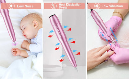 Portable Electric Nail Drill File Machine with Acrylic Nail Kit Set Professional 20000rpm Manicure Pedicure with Sanding Bands Brush for Nail Art Gel Nail Polish Tips Clippers