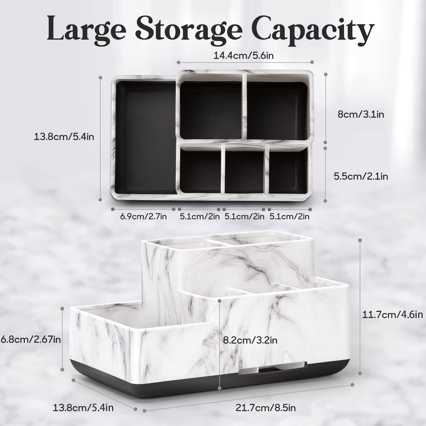 Detachable Toothbrush and Toothpaste Holder for Bathroom Countertop, Large Bathroom Organizer Storage Anti-Slip for Shower, Kitchen, Kids, Family, Multifunction Toothbrush Holders Marble Silver