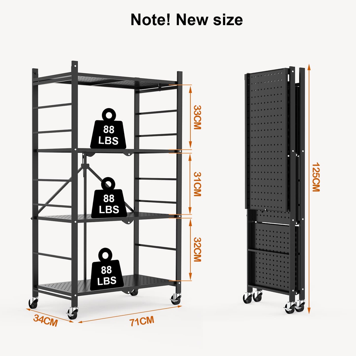 Himix Storage Shelves with Hooks, Foldable Metal Shelving Unit on Wheels, No Assembly Collapsible Shelves for Storage, Holds 264 Ibs Storage Rack for Kitchen Garage Pantry Room Organization