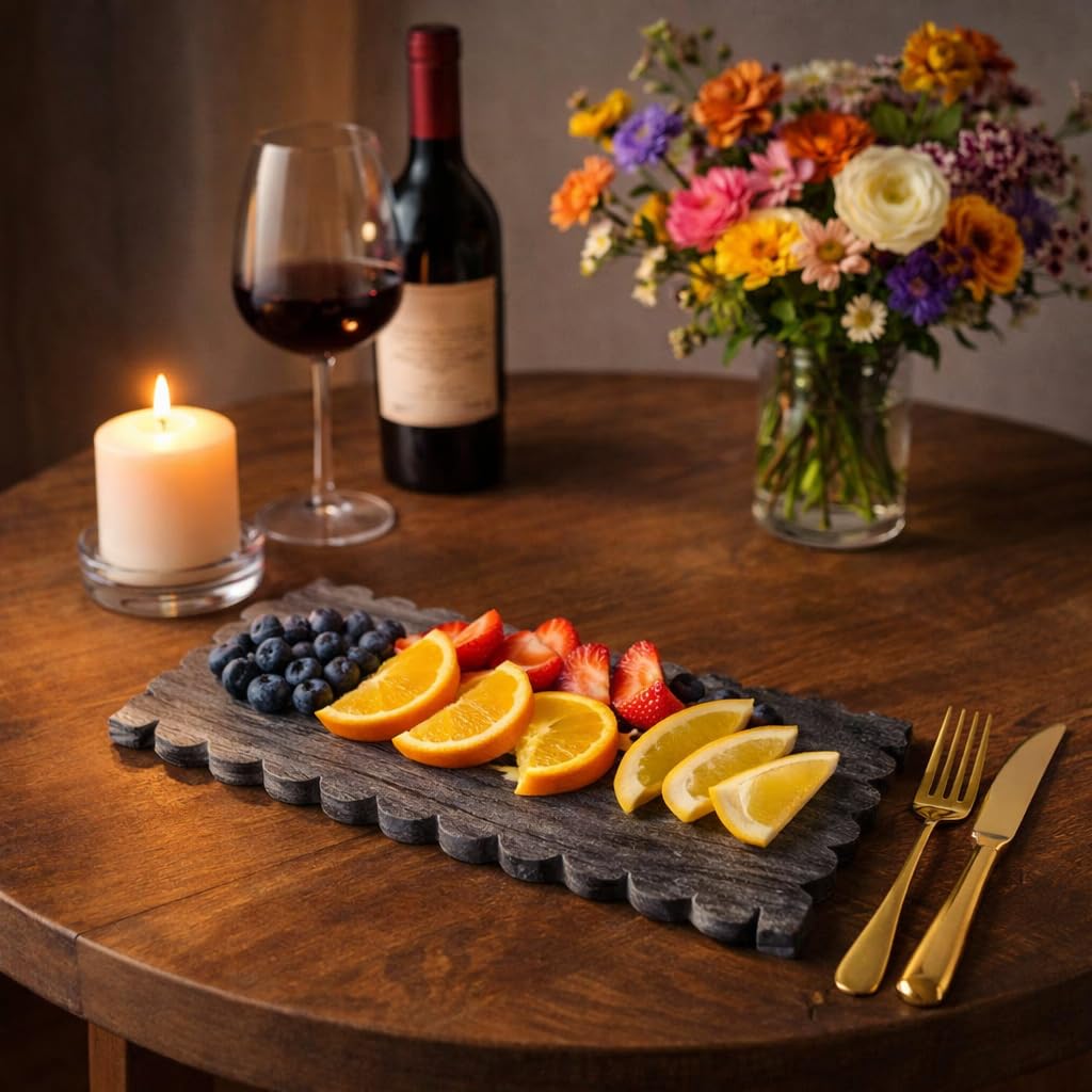 12x5" Handmade Marble Serving Platter – Natural Stone Dessert & Cheese Board for Serveware, Table Decor, Housewarming Gift, Wedding Gift & Fruit Platter - Dough Pastry or Cutting/Appetizer Board