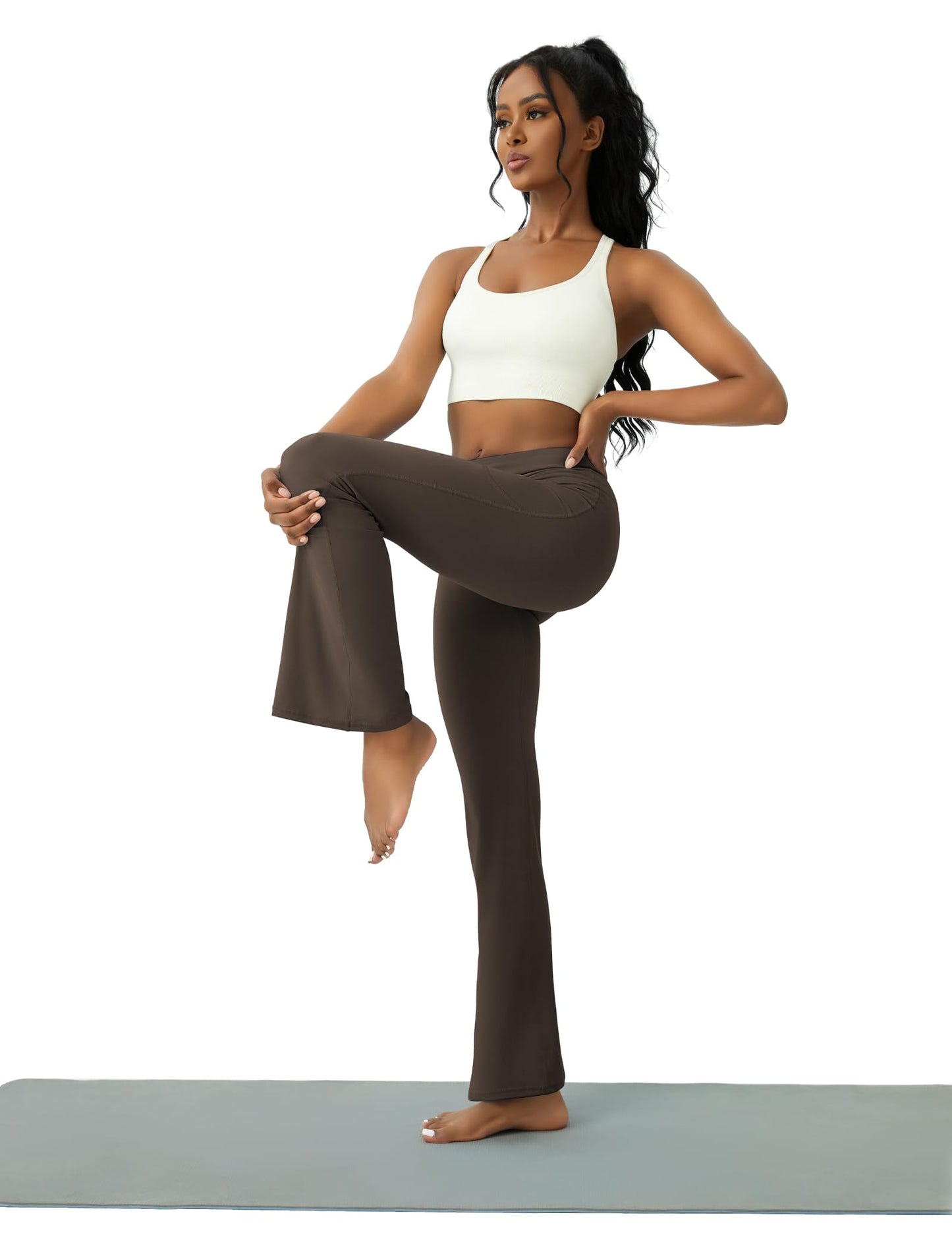 Womens Yoga Pants with Pockets High Waisted Flare Leggings Bell Bottom Yoga Dress Pants Seamless Bootcut Pants