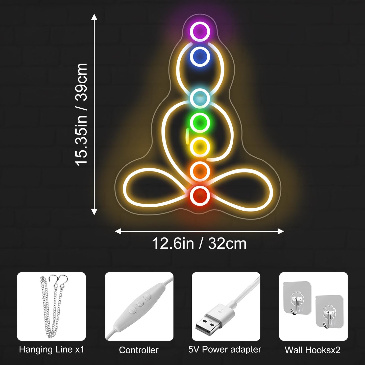 Seven Chakras Meditation Neon Sign Custom Yoga Studio Logo LED Sign Chakras LED Neon Pilates Studio Art Meditation Room Wall Art Yoga Lover Gift, Psychic Chakras Healing Exercise, Peaceful Sign